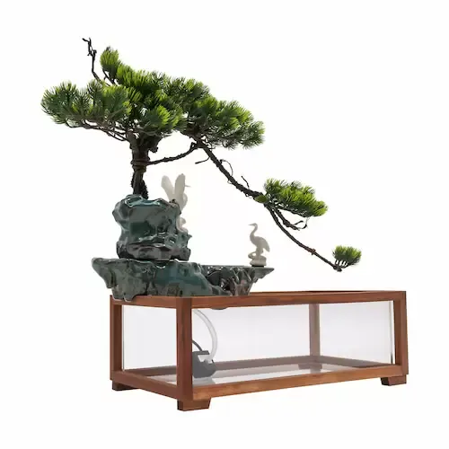 Tabletop Water Fountains Indoor Water Fall Decor for Meditation with Mist with Fake Plants